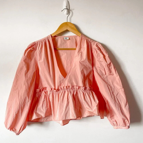 Aritzia Sunday Best Babydoll  Ruffle Jinx Peplum Blouse Light Pink Rose Sz Small - Picture 3 of 7